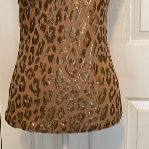 Caché Champagne Vintage Animal Print Top w/ Sequin Front - Picture 3 of 9